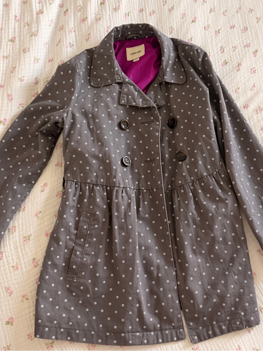 Polka Dot Trench Coat - Gray with Pink Lining